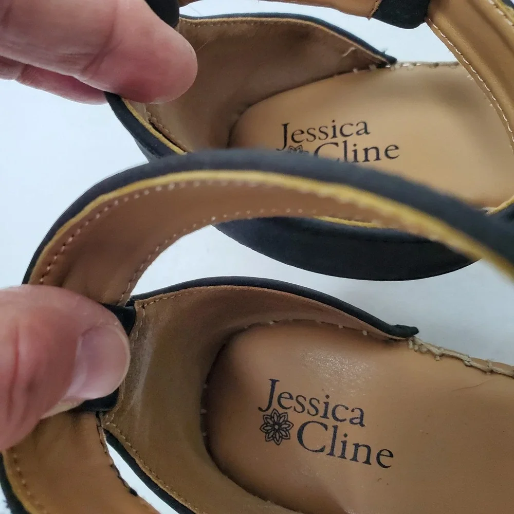Jessica Cline 'Hayden'‎ Ankle Strap Sandals Size 10 Black Wedge Espadrille Women
